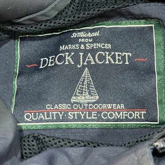 VNTG St Michael Marks & Spencer Deck Jacket Rain Navy Hood Vented Full Zip XL - Picture 5 of 12